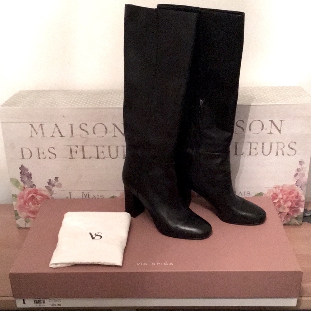 Like New✨Via Spiga Starie Italian Leather knee high Block Heel Boot Black 10.5